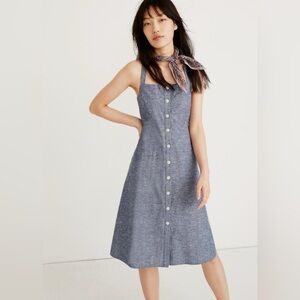 Madewell Blue Button-Front Midi Sundress